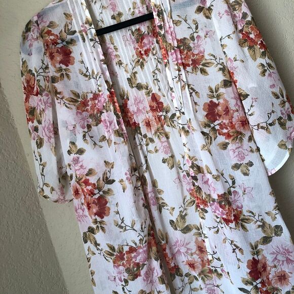 American Eagle Outfitters Medium Kimono Cardigan Rose Print Sheer Cottage Core - Picture 2 of 11